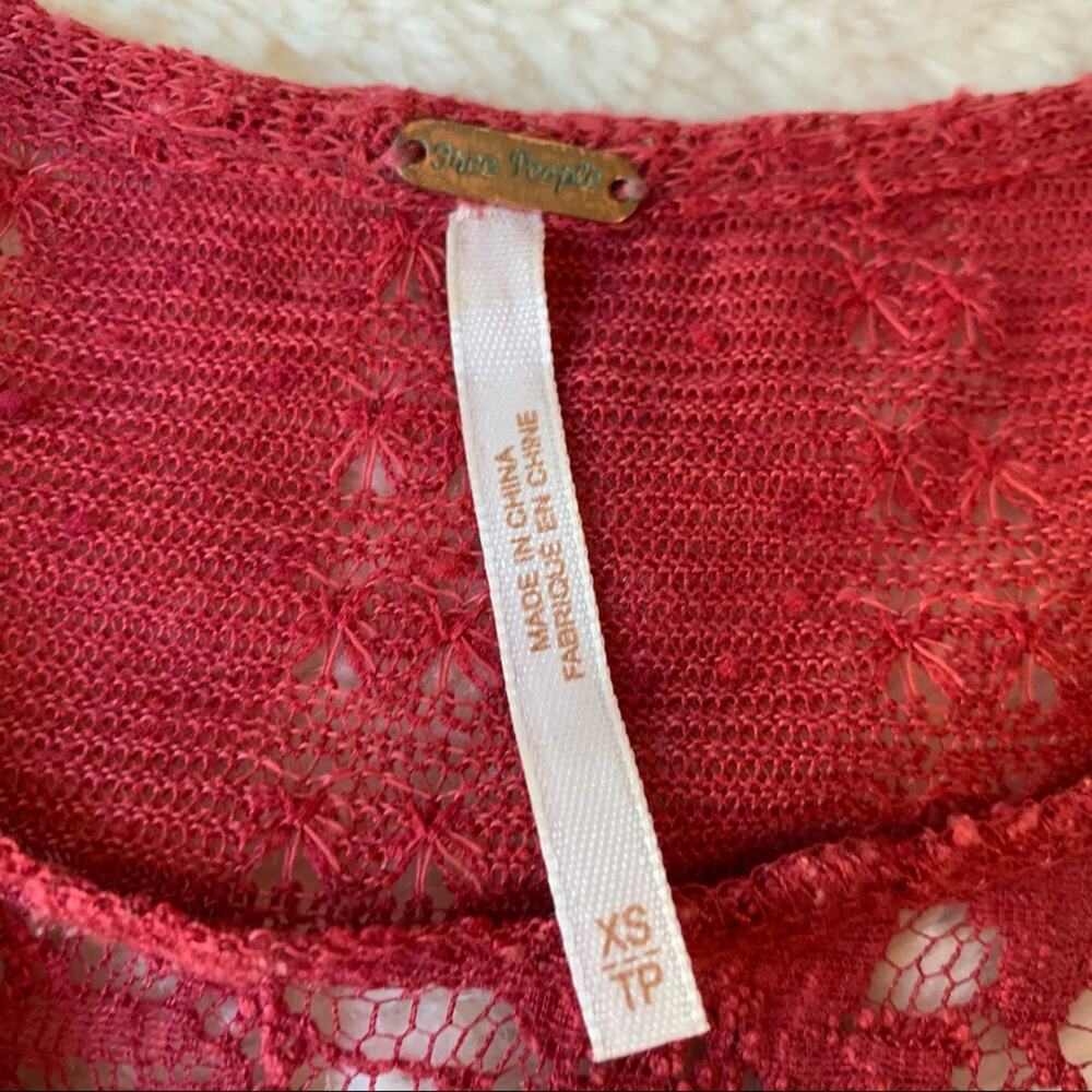 Free People maroon red lace shoulder knit top size Extra Small XS - Picture 8 of 13